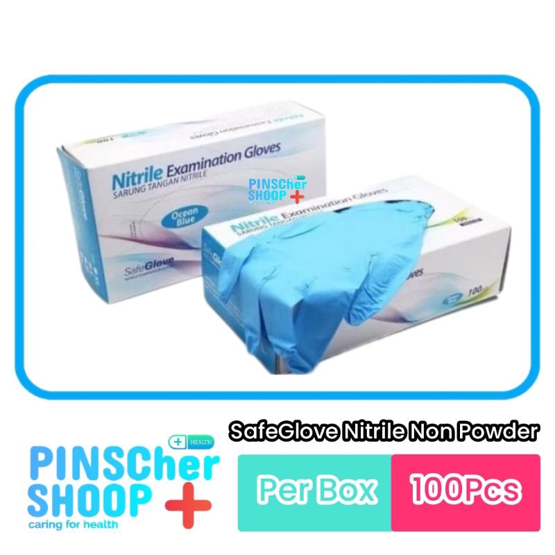 SARUNG TANGAN NITRILE OCEAN BLUE SAFEGLOVE HANDSCOON NITRILE TANPA BEDAK BOX 100 PCS XS/S/M/L