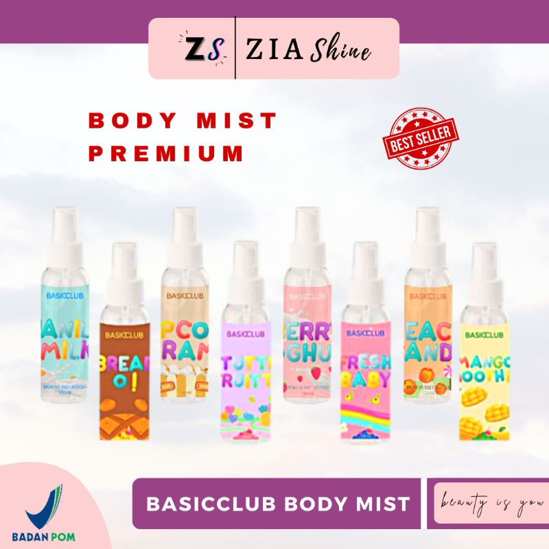 ZIA❣️| READY BODY MIST BASICCLUB BPOM✅ 100 ML | VANILLA POPCORN CARAMEL BREAD O | WANGI TAHAN LAMA P