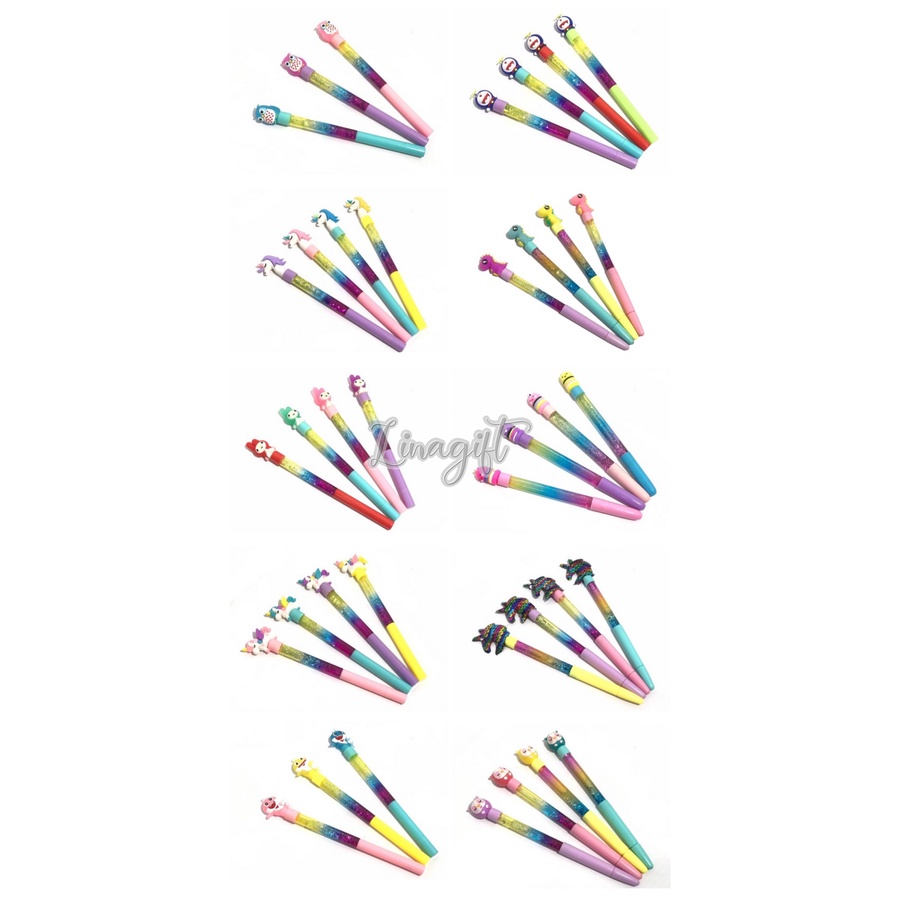 

( Ecer 1 Pc ) PEN GEL GLITTER AIR - PENA KARAKTER ANAK / PULPEN WAND SOUVENIR GLITER