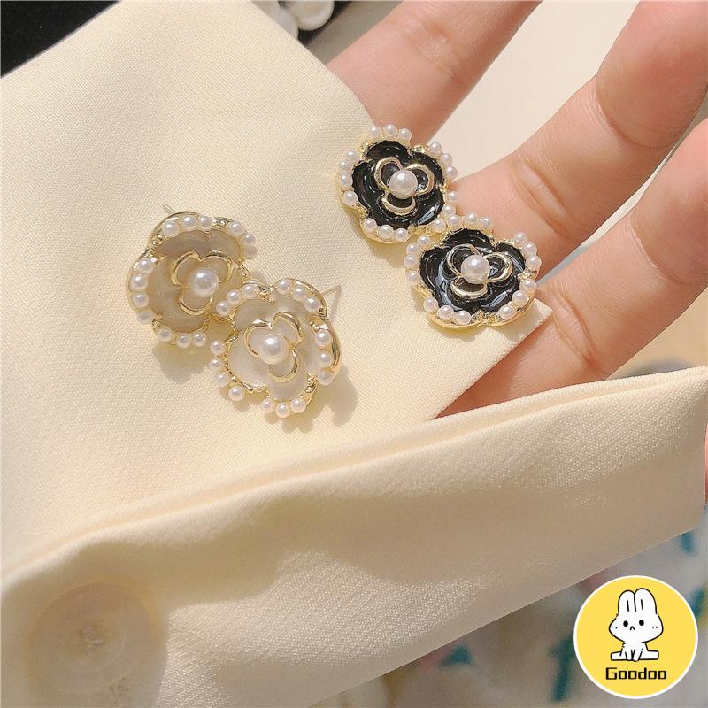 Anting Stud Silver Needle Bentuk Bunga Camellia Gaya Vintage  -Doo