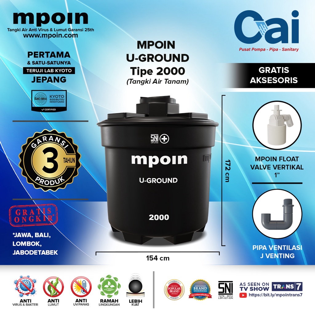 TOREN TANGKI AIR - MPOIN U2000 2000L - U-GROUND SERIES WATER TANK