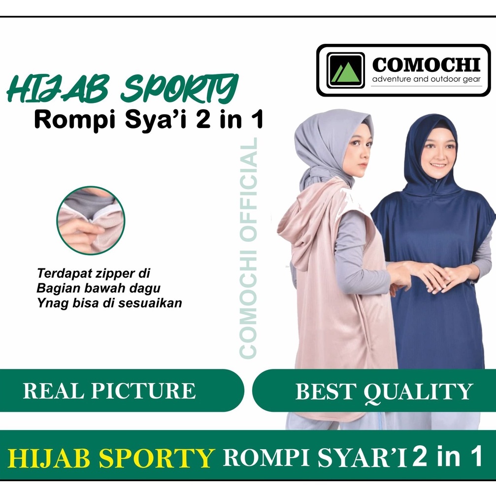 hijab sporty panjang sporty syari jilbab rompi stylish kekinian