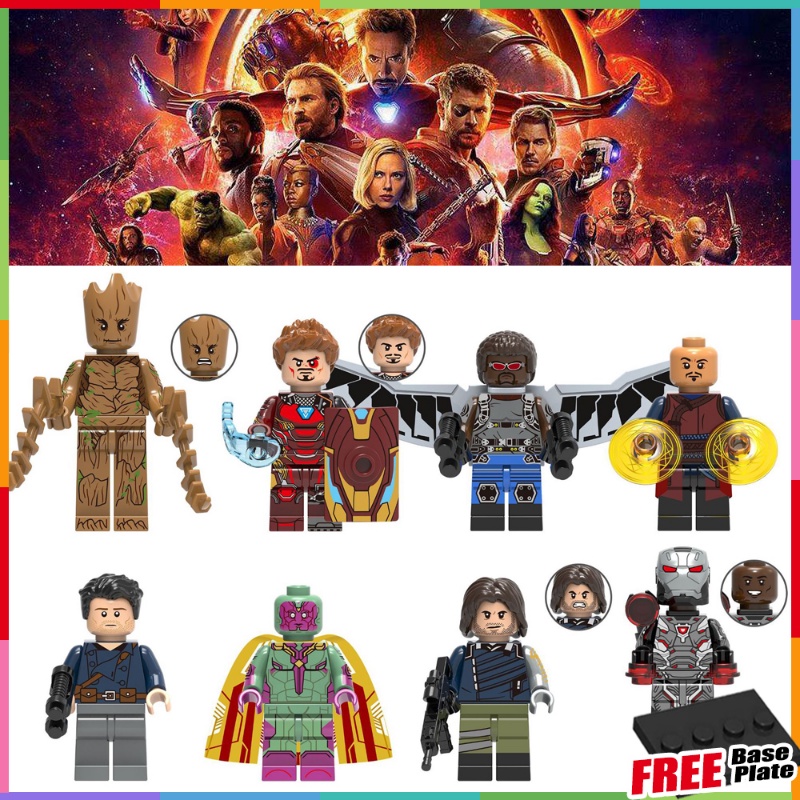 Mainan Action Figure Groot Minifigures Vision Falcon Iron Man War Machine Soldier Bucky Marvel X0217 Untuk Hadiah