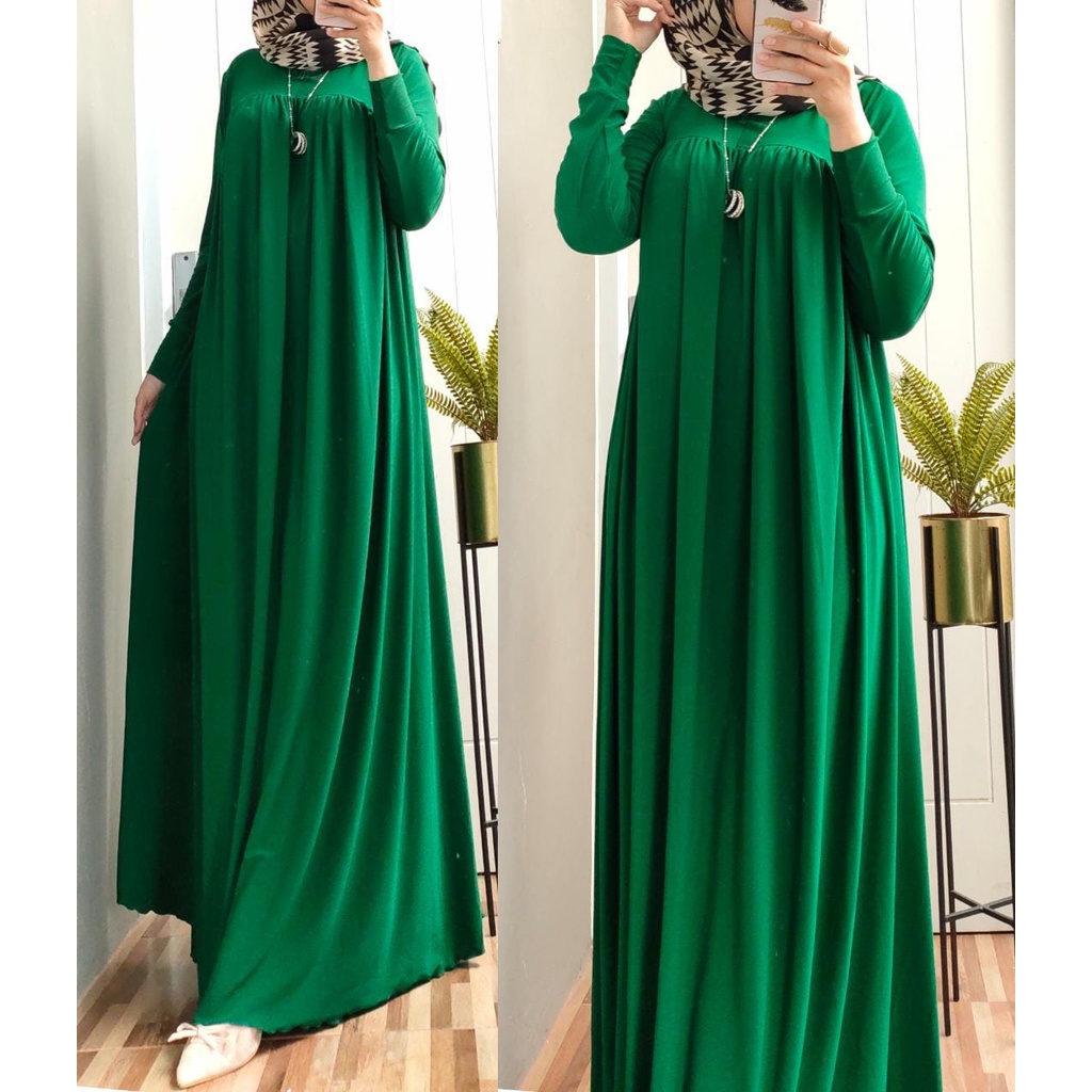 Syakila Bisa COD Bayar DiTempat Gamis Jersey Korea Jumbo Polos Rizqah Collection Baju Gamis Ibu Hami
