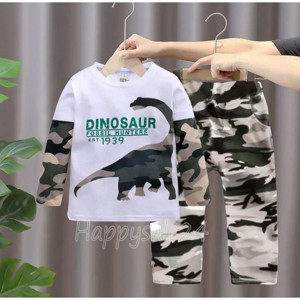 COD SETELAN ANAK ANAK BAJU ANAK ANAK 1-5 TAHUN SETELAN LENGAN PANJANG DINO ARMY SETELAN ANAK DINO