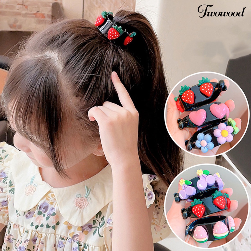 Aksesoris Jepit Rambut Ponytail Non slip Motif Kartun Strawberry Dan Hati Untuk Anak