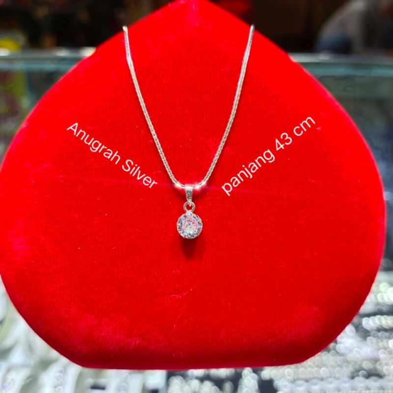 Kalung wanita italy Santa+liontin desy 43cm perak asli 925 remaja &amp; dewasa mata diamond putih kilau/Silver lapisan emas putih murni!!!