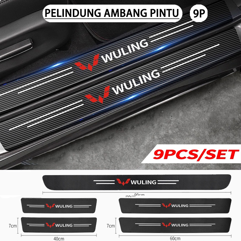 Pelindung Ambang Pintu Wuling Mobil Serat Karbon 9Pcs Stiker Untuk Air EV Confero Cortez Almaz Aksesoris