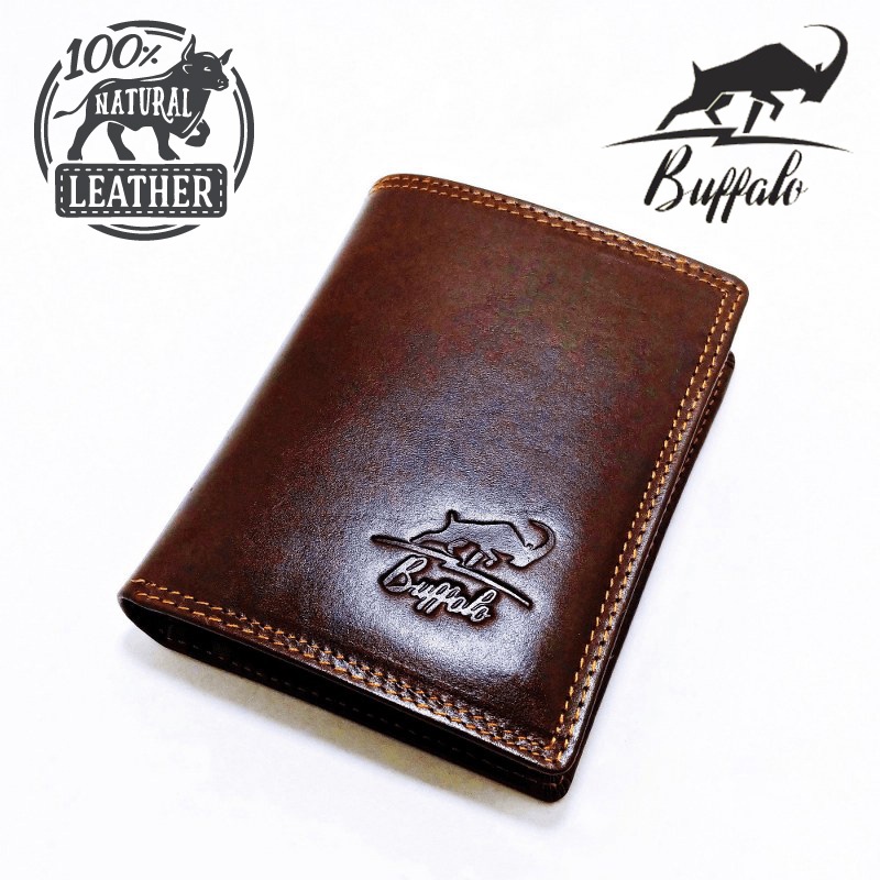 Buffalo Dompet Pria 100% Kulit Asli Slot Kartu Banyak Model Lipat Casual