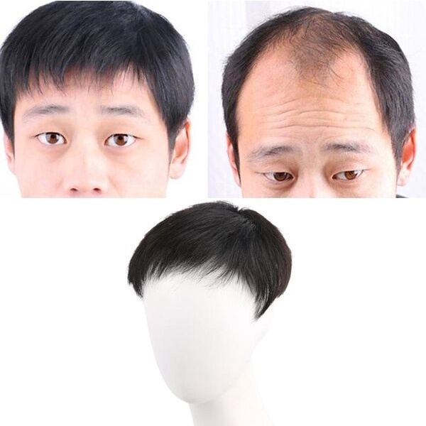 Wig rambut manusia Pria, 100% Wig rambut manusia asli, hitam, rambut palsu blok, Wig klip rambut palsu 16cm * 18cm