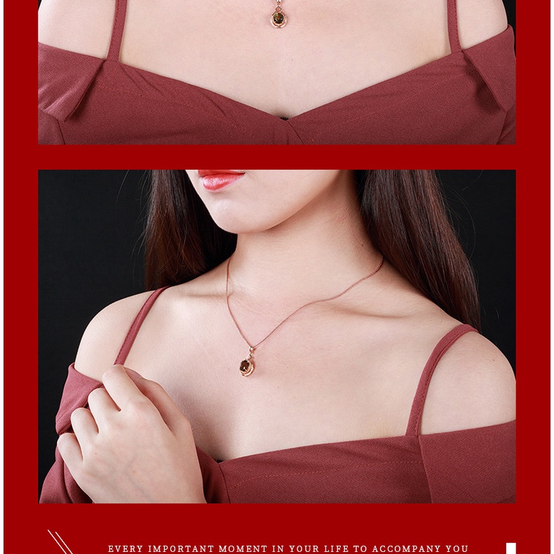 Goldkingdom Perhiasan Fashion Emas Asli Kadar 375 Bangkok Aksesoris Ready Stock Mewah Cluster Berlian Liontin Rose Gold Plated Emerald Zircon Necklace