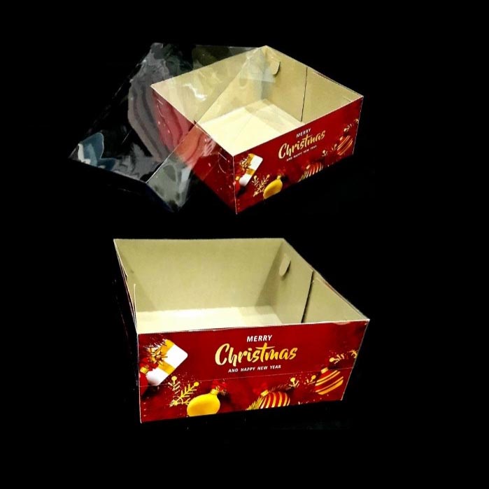 

( 5 Pcs ) Kardus Cake Natal Tutup Mika Dus Lapis Legit Box Roti Bolu Brownies Packaging Kotak Hampers Christmas Size 22x22x10 cm