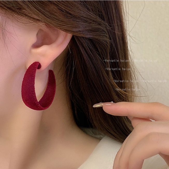 Anting Stud Hias Mutiara Warna Merah Gaya Vintage Korea Untuk Wanita