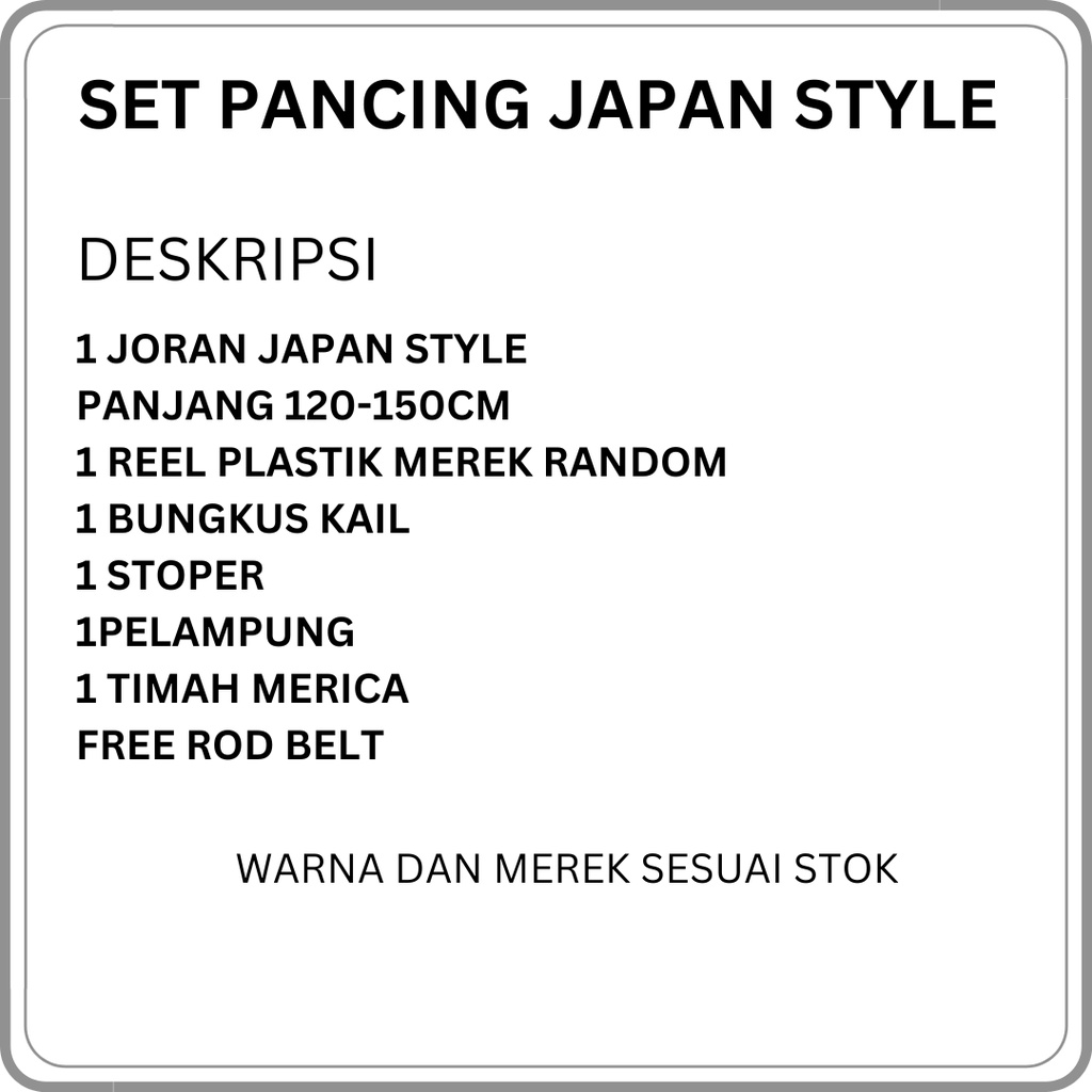 Set Pancing LENGKAP JORAN FIBER SOLID JAPAN STYLE FREE ROD BELT Sangat Murah