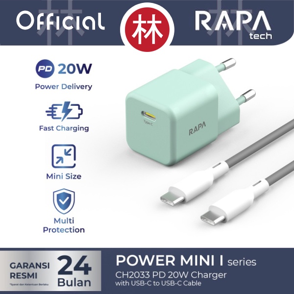 RAPAtech CH2033 - POWER MINI I - PD20W Charger with C to C Cable 20W