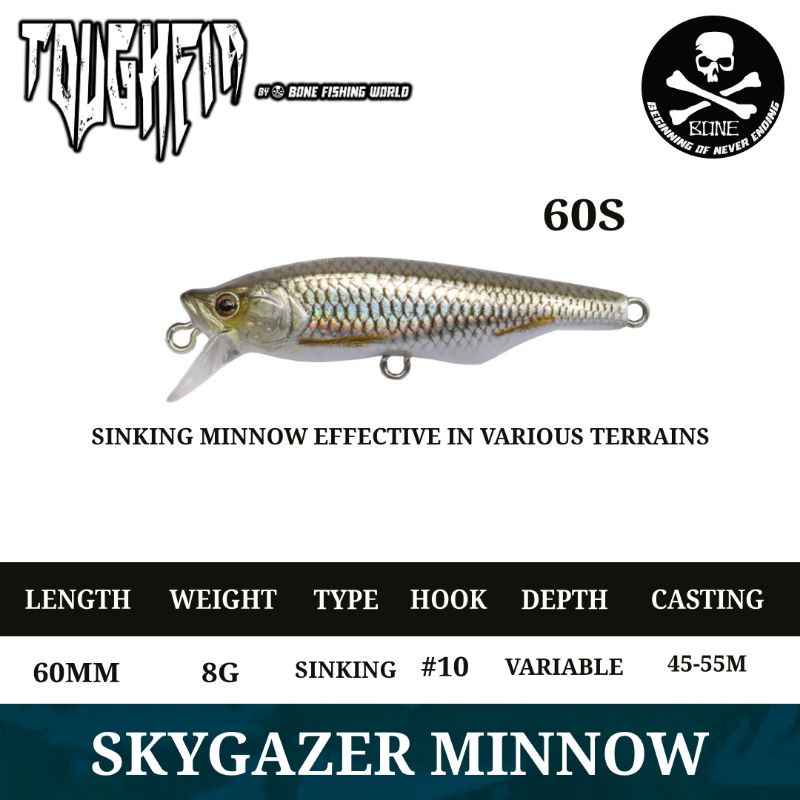 LURE TOUGHFIA SKYGAZER MINNOW 60MM/8G BY BONE | CASTING | SINKING