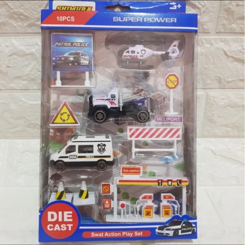 Mainan Set Diecast Kendaraan Polisi / Mainan Diecast Miniatur Mobil Polisi