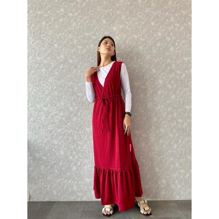 Longdress Overall Kotak Serut inner Overall Inner Serut Motif Kotak Bahan voxy