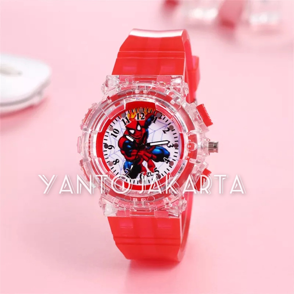 JAM TANGAN SPIDERMAN ANAK LAKI LAKI LAMPU WARNA WARNI