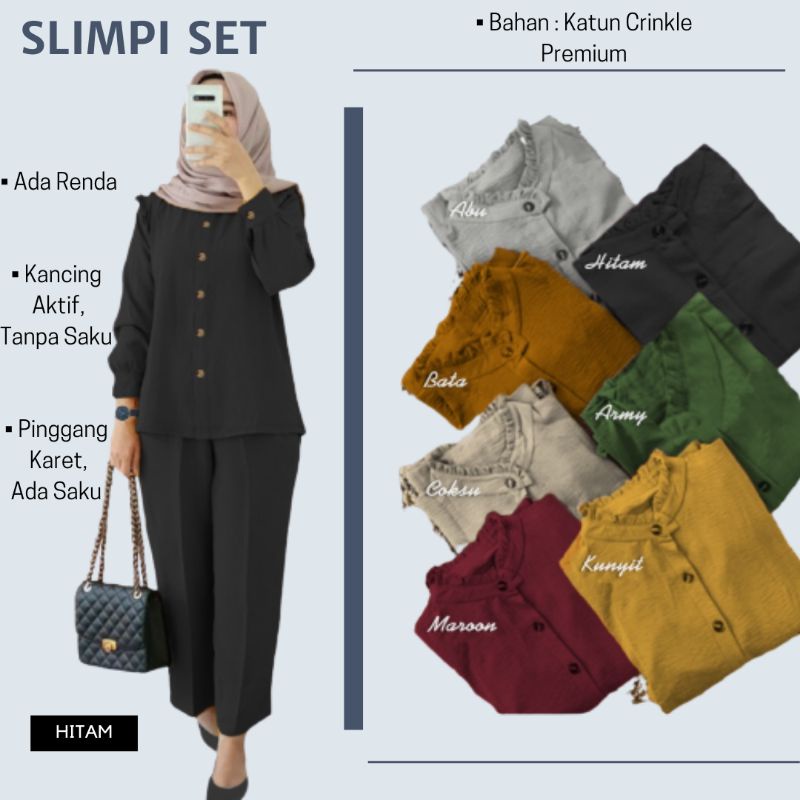 WS 29288 Setelan Baju Celana Wanita Muslim SLIMPI SET Katun Crinkle AllSize Big