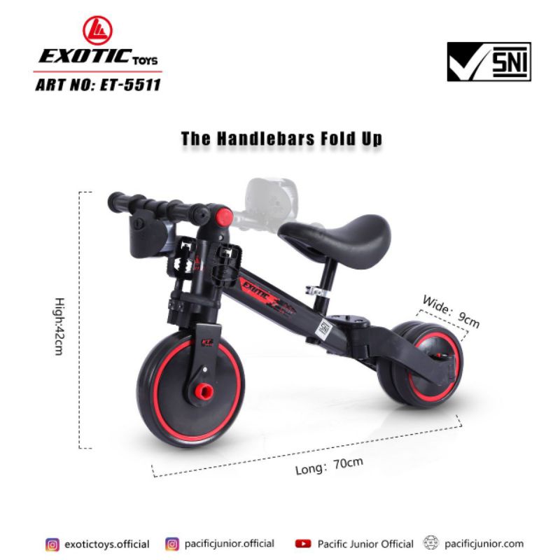 0Balance Bike Sepeda Roda 3 Tiga Tricycle Push 3in1 Anak Exotic ET 5511