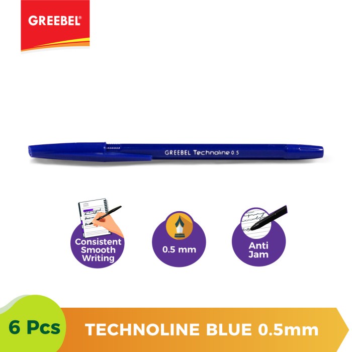 Ballpen Biru Pulpen Greebel Ballpoint Technoline0.5 Blue - 6pcs.