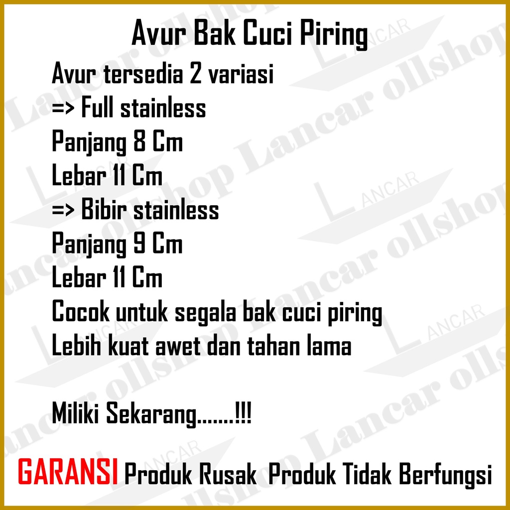 AVUR SARINGAN BAK CUCI PIRING / SARINGAN WASTAFEL / FULL STAINLESS / BIBIR STAINLESS