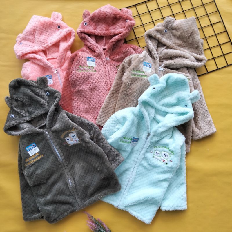 jaket mantel bayi bulu lembut 3-18 bln