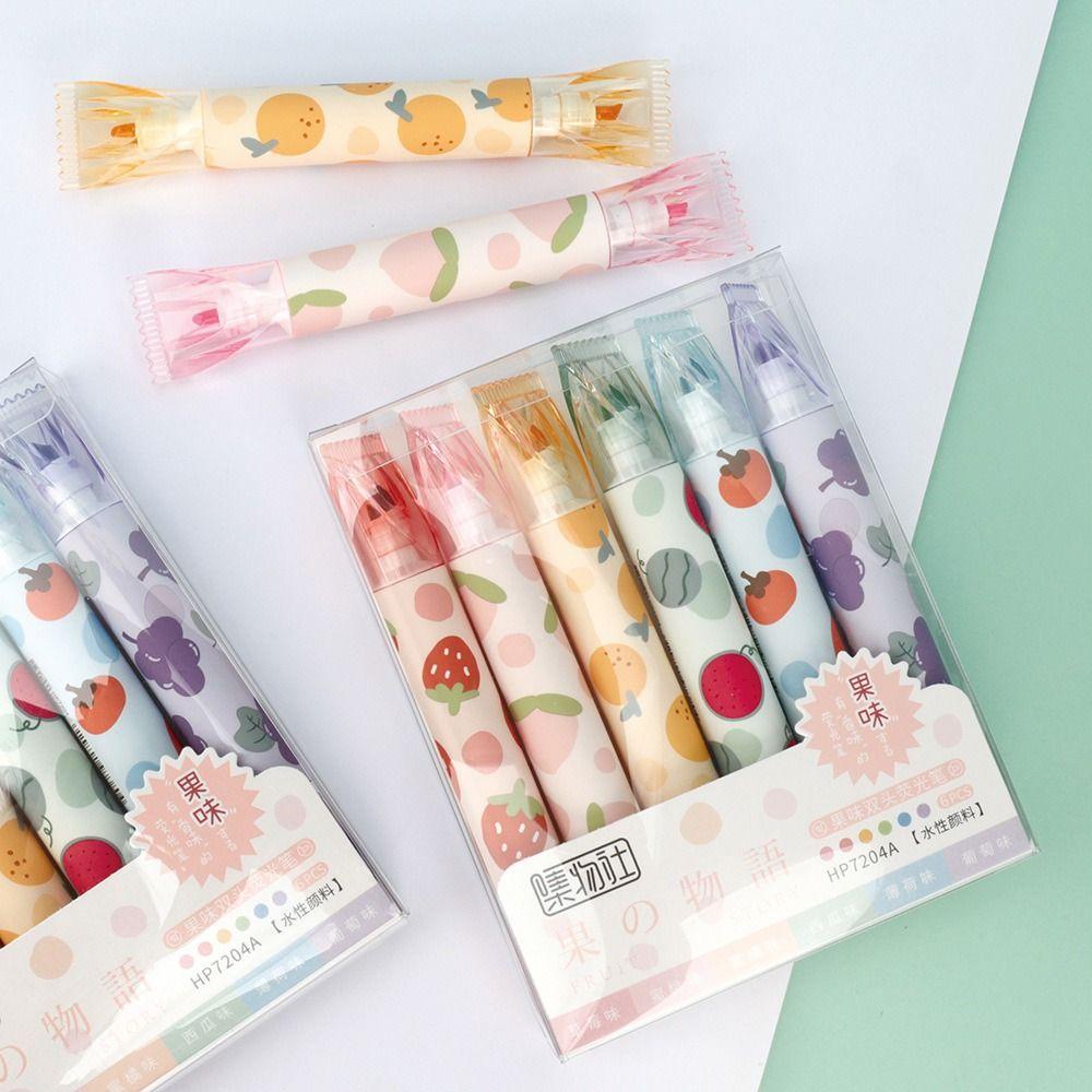 Preva 6PCS/Set Stabilo Pena Set Good-looking Kreatif Alat Tulis Menggambar Graffiti Rasa Buah Alat Tulis Pena Warna