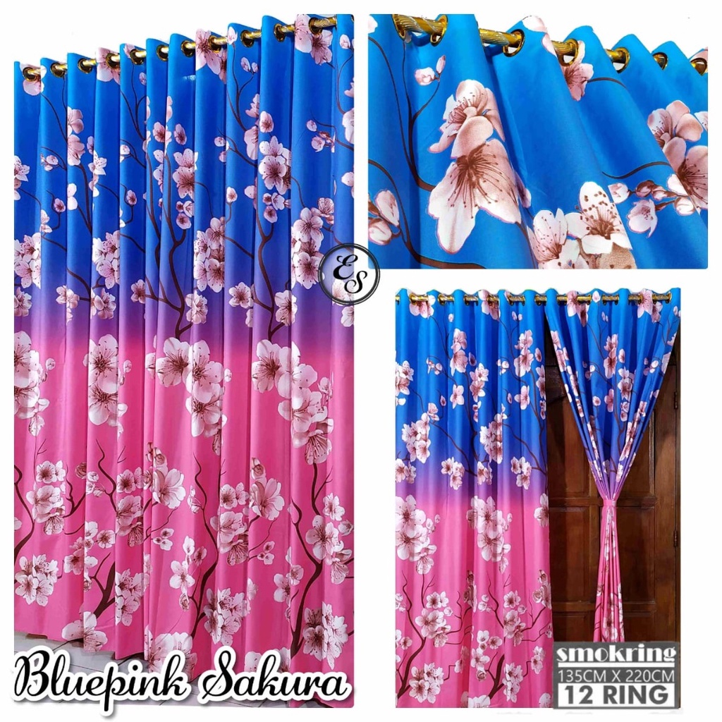 Gorden Motif Bunga Gorden Jendela Tirai Jendela Ring 12 kain Halus Gorden Pintu Ukuran Lebar 135cm Tinggi 220cm