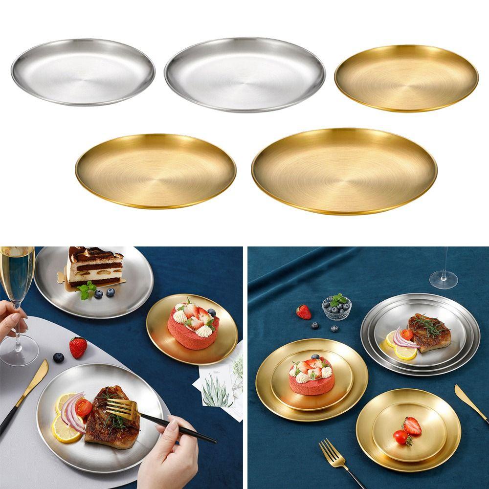 Solighter Piring Makan Menebal Piring Dangkal Makanan Penutup Kue Buah Tray Stainless steel Ludah Tulang Dish Piring Snack