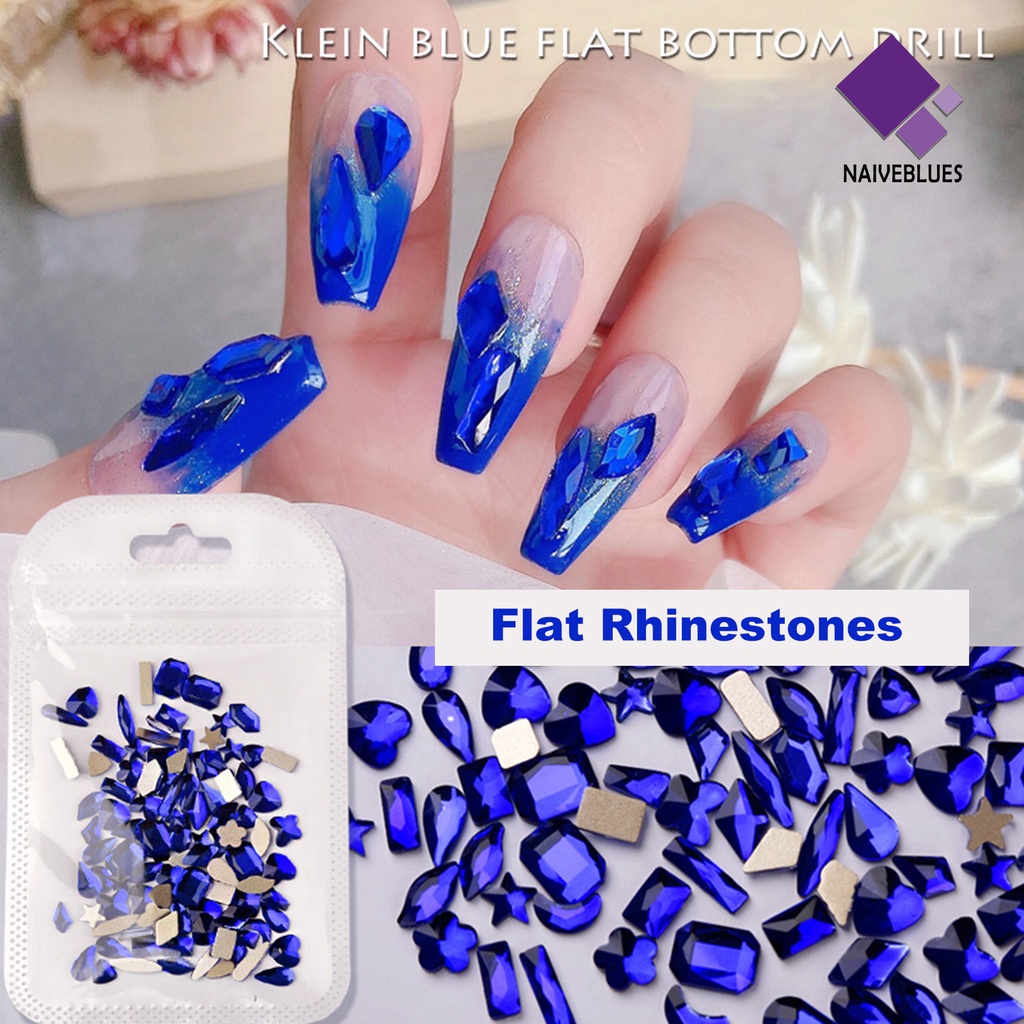 Naiveblue &gt; 100Pcs / Set Berlian Imitasi 3D Warna Biru Tua Untuk Dekorasi Nail Art / Manicure