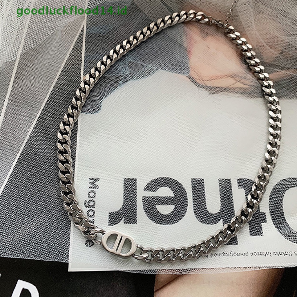 Kalung Rantai Bahan Titanium Steel Tebal Desain Double D Gaya Hip hop Untuk Wanita