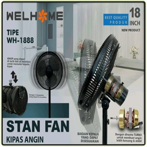 Kipas Angin Welhome WH-1888 Kipas Angin Berdiri 16 Inch 2in1 Original-Garansi resmi