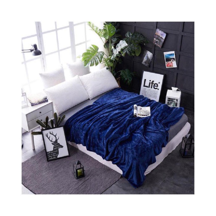 Selimut Dewasa BBYS Selimut Bulu Halus 150x200 Motif Dewasa Polos Warna Biru Tua Eleg(W5E8) Selimut 