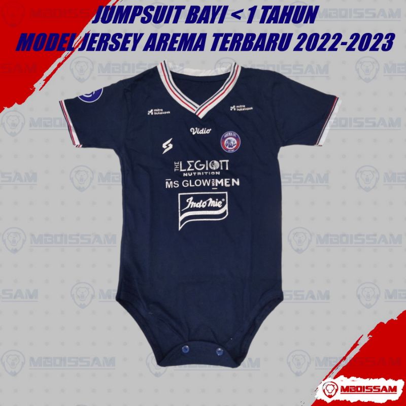 Baju jersey jumpsuit arema fc terbaru 2021 untuk anak bayi dibawah 1 tahun mboissam