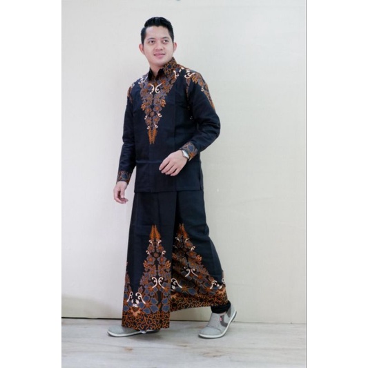 Setelan Sarung Celana Pria Dewasa Kemeja Batik Lengan Panjang Pendek Baju Cowok Modern Kekinian Lapi
