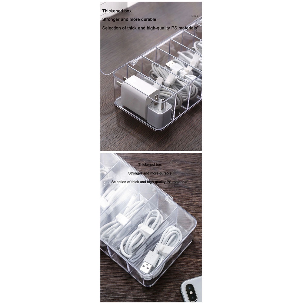 Kotak Wadah Penyimpanan Aesthetic Perapi Kabel Aksesoris Kosmetik Perkakas Kecil Alat Tulis Perhiasan Lipstick Serbaguna Bahan Plastik Transparant Organizer Cable Storage Box 7/8 Slot with Cover