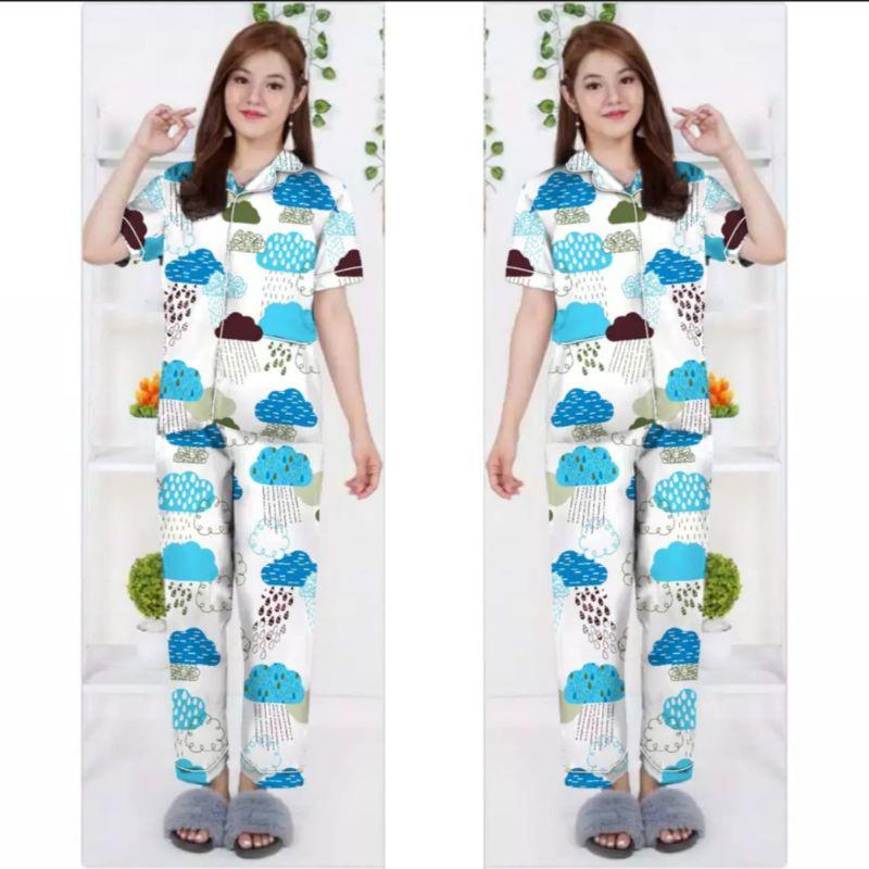 piyama cp lengan pendek motif bunga