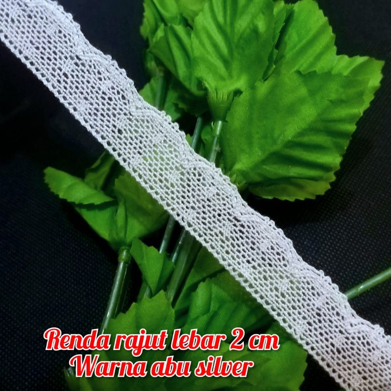 PER METER RENDA RAJUT WARNA ABU SILVER LEBAR 2CM