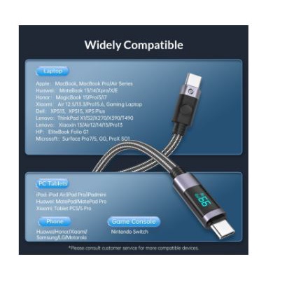 Cable type-c to usb-c pd orico 1.5m 5A 480Mbps 100w fast charging braided with display LDC2C-15 - Kabel charge data 150cm 1.5 meter