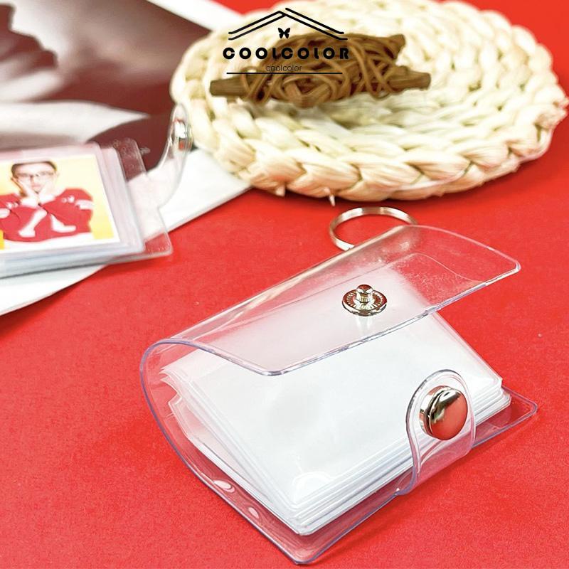 COD❤️1 &amp; 2 Inch Mini Photo Album 16 Pockets KeyRing Key Ring Shiny Transparent Foto Binder Kecil Card Holder Keychain Gantungan Kunci Jelly Color KPOP Koleksi Ganci pacar memory kenangan hadiah potret - cl