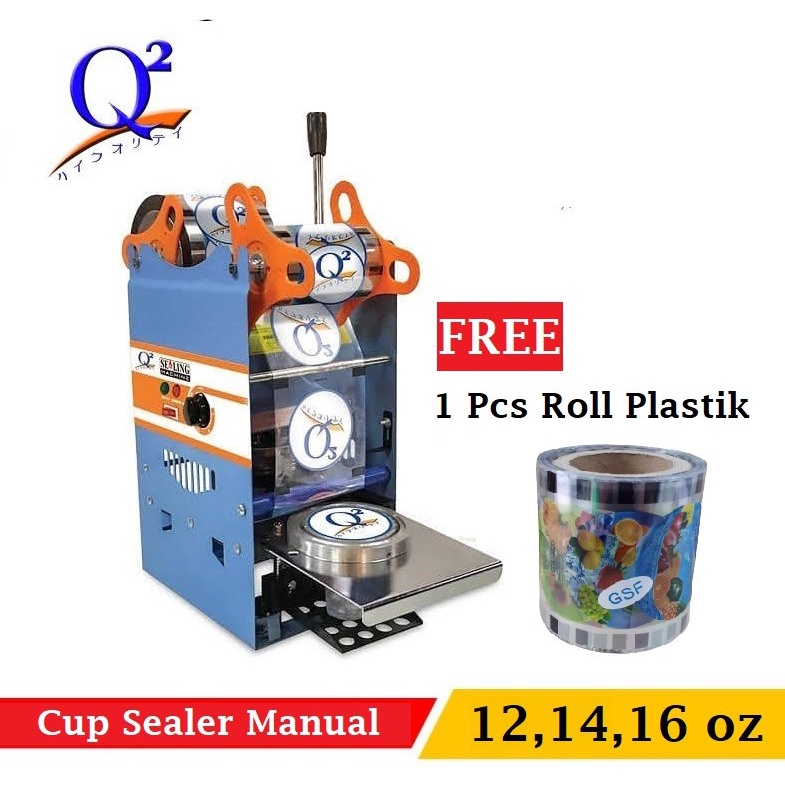 Cup Sealer Manual Q2 Ukuran 12,14,16 oz Free 1 Pcs Roll Plastik-Garansi resmi