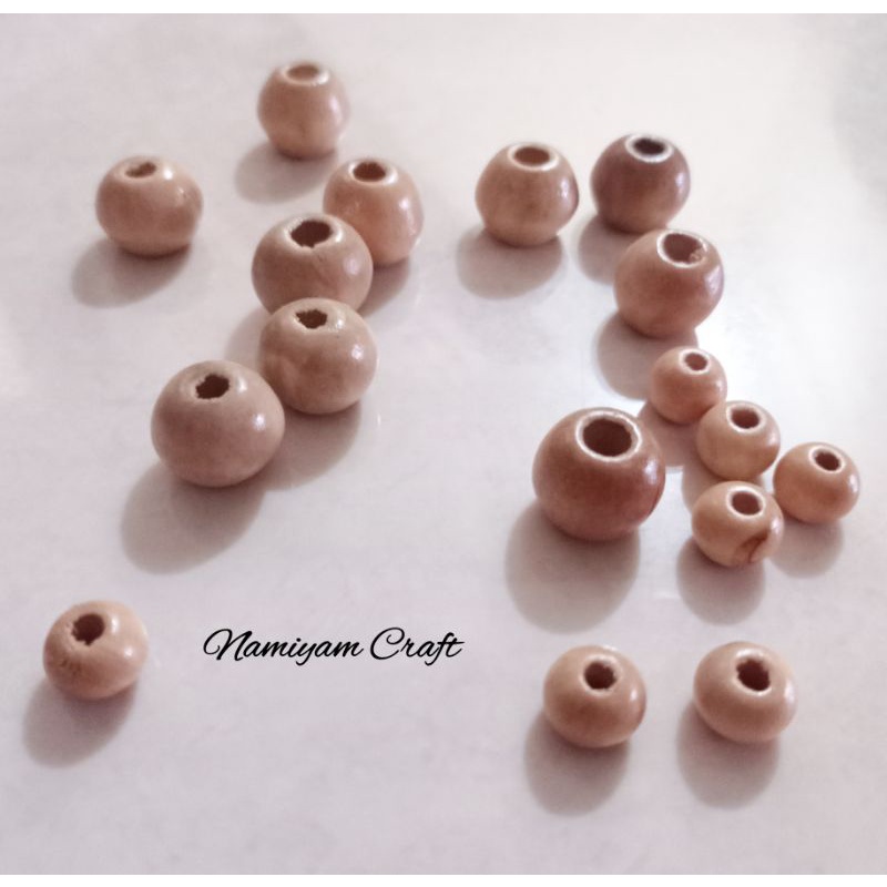 Wooden Beads Manik Kayu Bulat 1cm Krem Mote Kayu 1,5cm 2cm 2,5cm