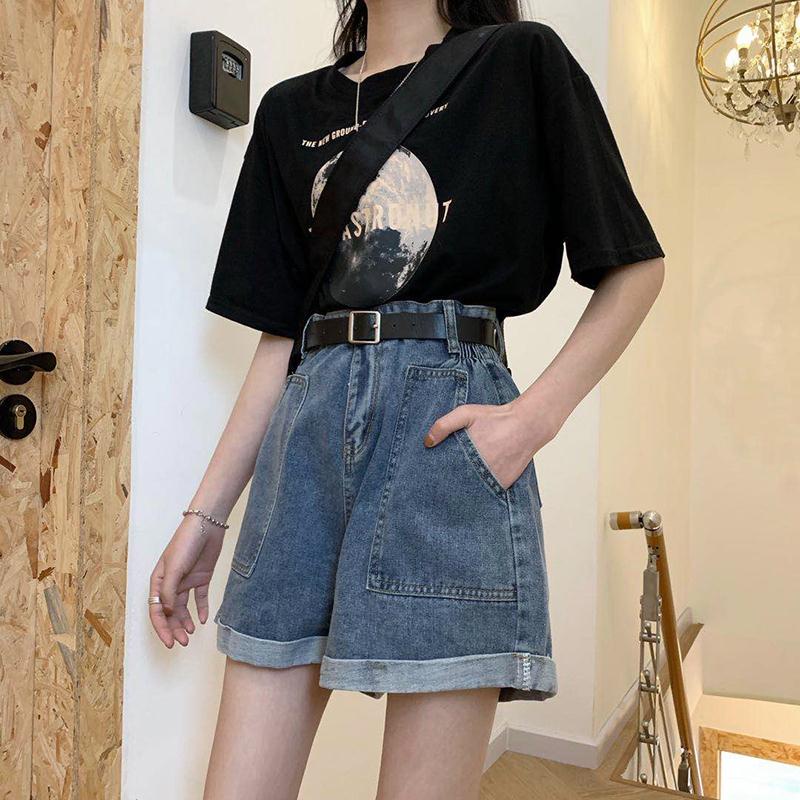 Celana Pendek Denim Pinggang Tinggi Wanita / Celana Pendek Hot pants Jeans Standar