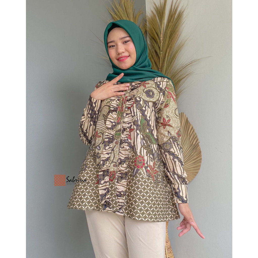 BLOUSE BATIK PHOENIX Atasan Batik Kerja Kantor Modis Modern Cantik Kekinian Print Halus Hijau Emerald