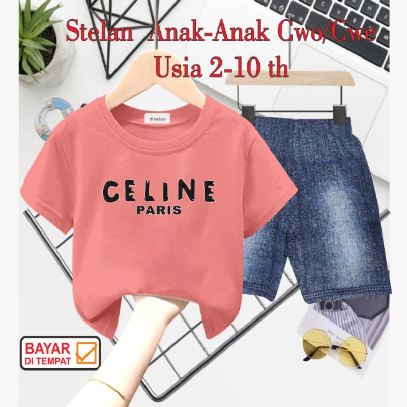 ((IB))SETELAN ANAK PEREMPUAN SEMI JEANS/C3LIN3 DIGITAL SABLON