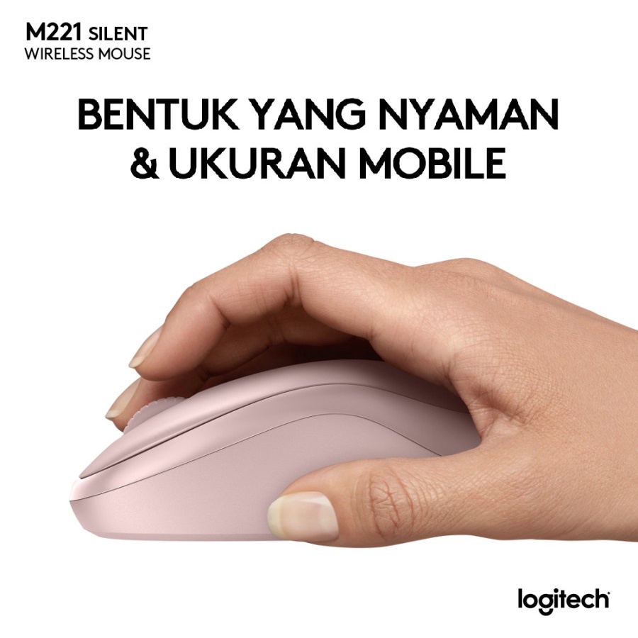 Rose Mouse Logitech M221 Wireless Silent Click, Rose - Garansi Resmi ORIGINAL 100%