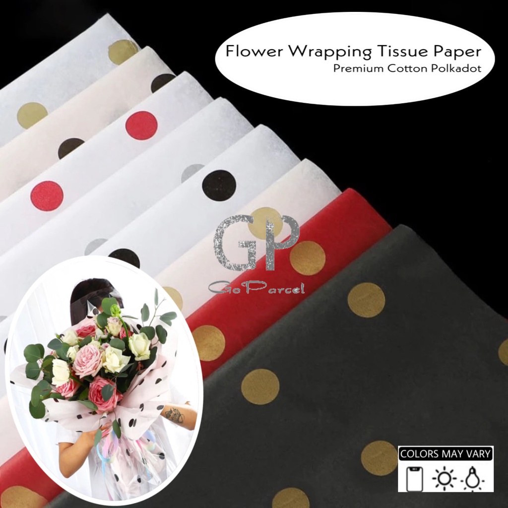 ( 5 Lembar ) PREMIUM COTTON POLKADOT - FLOWER WRAPPING TISSUE PAPER WATERPROOF DOT - KERTAS TISU TISUE BUNGA ONDE DOT RANGKAIAN BUKET FLORIST