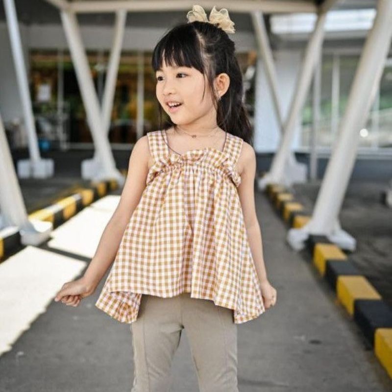 Baju Anak Aya  Baby Doll Aplikasi Kotak Bahan Katun
